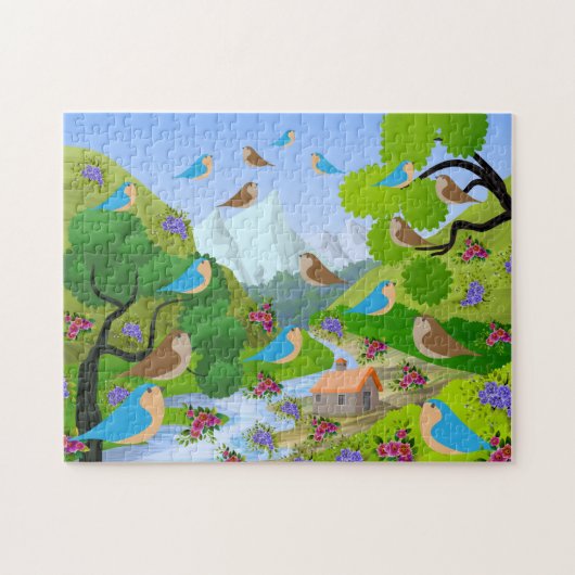Natuur Trees Birds Flowers River House, leeftijd 8 Legpuzzel (Horizontaal)
