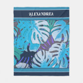 Natuur Tropisch Blauw Blad Patroon Modern Op Maat Fleece Deken (Voorkant)