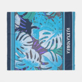 Natuur Tropisch Blauw Blad Patroon Modern Op Maat Fleece Deken (Voorkant (Horizontaal))