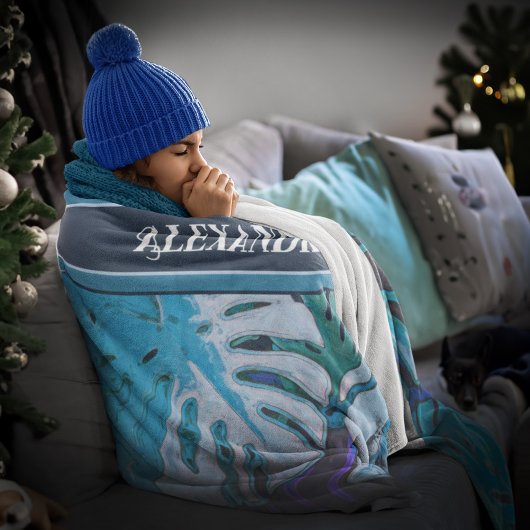 Natuur Tropisch Blauw Blad Patroon Modern Op Maat Fleece Deken