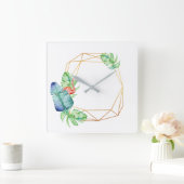 Natuur Tropisch wit Flamingo Leaf Poligonal Vierkante Klok (Huis)