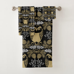 Natuur uil volkskunst bad handdoek