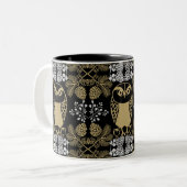 Natuur uil volkskunst tweekleurige koffiemok (Voorkant links)