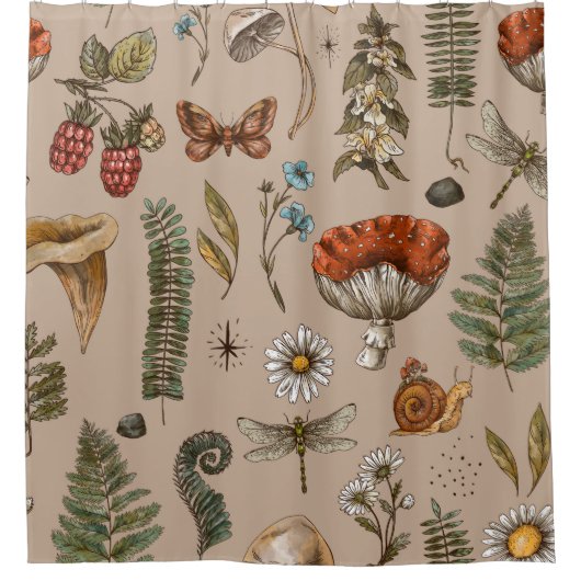  natuur van bossen naadloos. Amanita Douchegordijn (Voorkant)