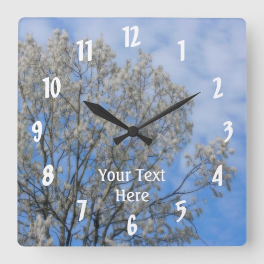 Natuur van de blauwe hemel (White Poplar Tree Blue Vierkante Klok (Voorkant)