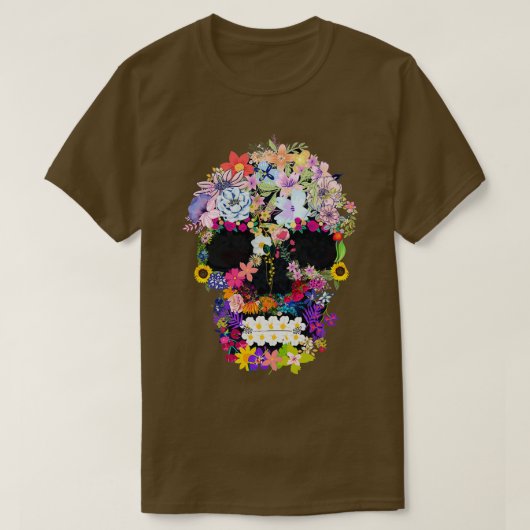 natuur van de florale schedel groeit op botten t-shirt (Design voorkant)