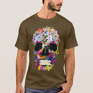 natuur van de florale schedel groeit op botten t-shirt