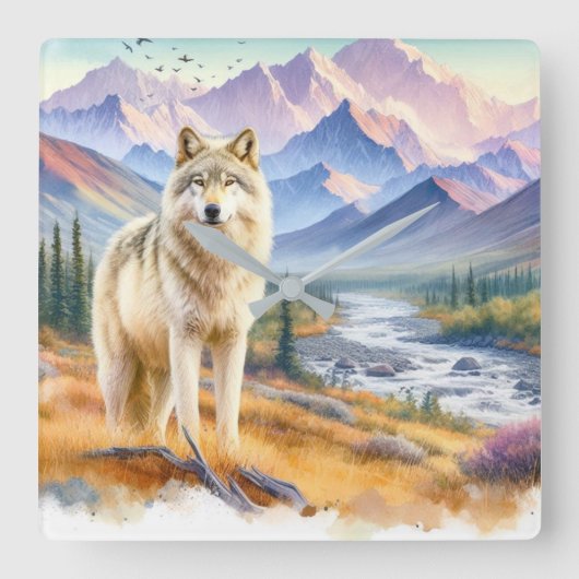 Natuur van de houtwolf vierkante klok (Voorkant)