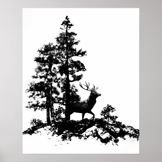 Natuur van de Steg Deer Tree Forest Animal Silhoue Poster (Voorkant)