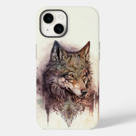 Natuur van de Waterverf van Colorful Wolf en Flora Case-Mate iPhone 14 Hoesje