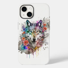 Natuur van de Waterverf van Colorful Wolf en Flora Case-Mate iPhone 14 Hoesje