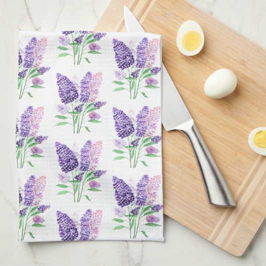 Natuur van de Waterverf van Lilacs Purple Flowers Theedoek (Quarter Fold)