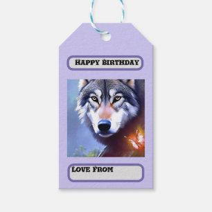 Natuur van de wolf olieverf, Verjaardag Cadeaulabel
