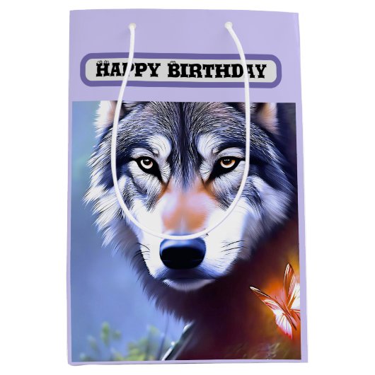 Natuur van de wolf olieverf, Verjaardag Medium Cadeauzakje (Voorkant)