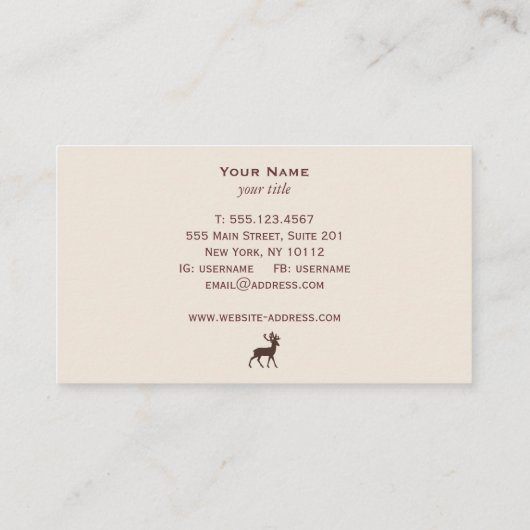 Natuur van Deer Antlers en Visitekaartje van de wi (Achterkant)