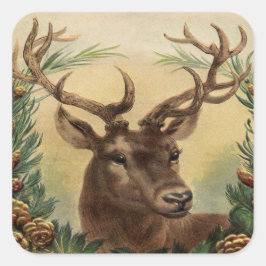  Natuur van Deer Buck Stag Rustige Kerstmis Vierkante Sticker