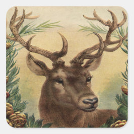  Natuur van Deer Buck Stag Rustige Kerstmis Vierkante Sticker