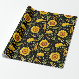 Natuur van gele zonnebloemen, bladeren en Planten Cadeaupapier