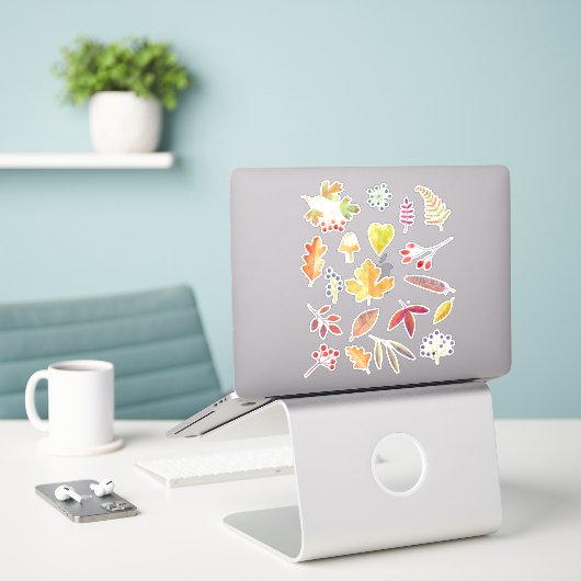 Natuur van herfst-bladeren en bessen sticker (Laptop op bureau)