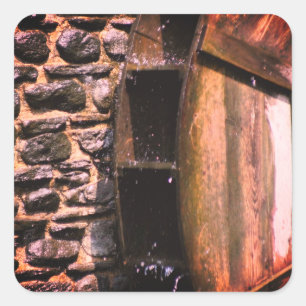 Natuur van houten waterwielen vierkante sticker