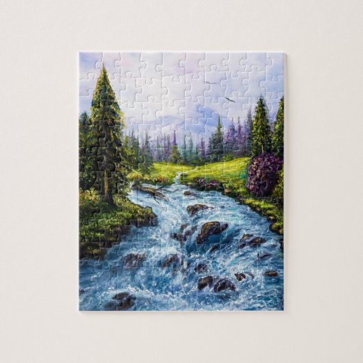 Natuur van moeder met groene bomen en rivier legpuzzel (Verticaal)