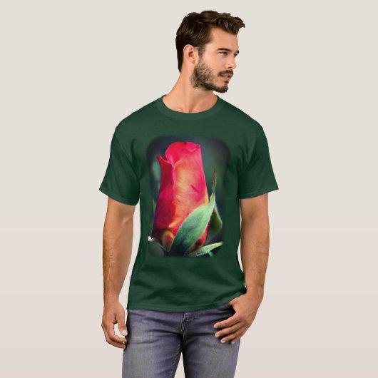 Natuur van rode gele rosebud Floral T-shirt (Voorkant volledig)