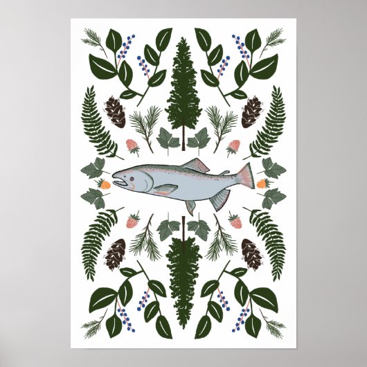 Natuur van Salmon PNW Fir Ferns Berries Forest Fag Poster (Voorkant)