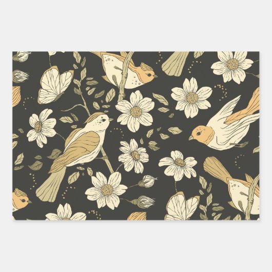 Natuur van wilde vogels en bloemen inpakpapier vel (Voorkant 2)