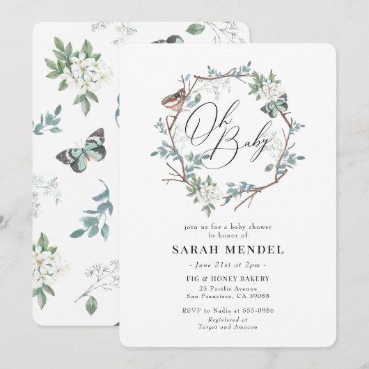 Natuur vlindervleugel, schaars Baby shower Kaart (Voorkant / Achterkant)