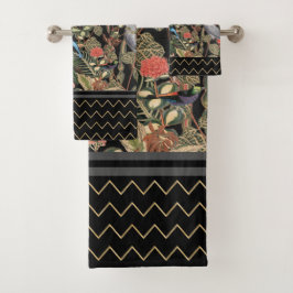 Natuur Vogels Rood, Zwart, Grijs Bad Handdoek