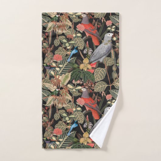 Natuur Vogels Scène op Zwart Bad Handdoek (Handdoek)