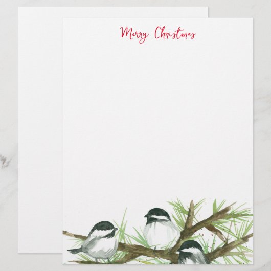 Natuur voor kerstbrief Chickadee Birds Briefhoofd (Voorkant / Achterkant)