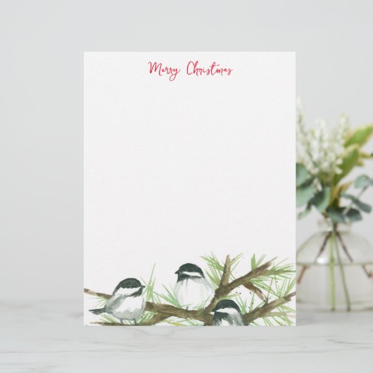 Natuur voor kerstbrief Chickadee Birds Briefhoofd (Staand voorkant)