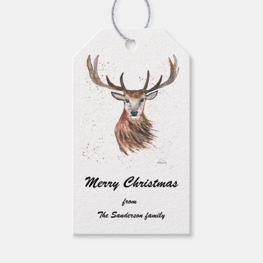 Natuur voor kerstherten Waterverf Wilde Gift T Cadeaulabel (Voorkant)