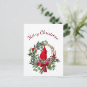 Natuur voor kerstkardinale rode vogel Waterverf Briefkaart (Staand voorkant)