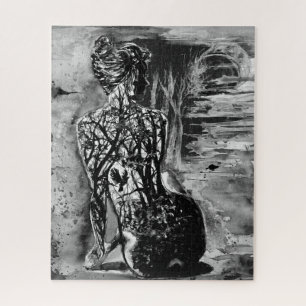 Natuur Vrouw Jigzaag Puzzle Black White Painting Legpuzzel