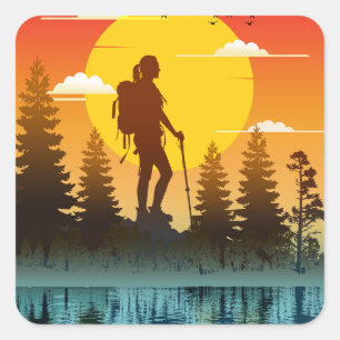 Natuur Vrouwen Wandelen Zonsondergang Vierkante Sticker