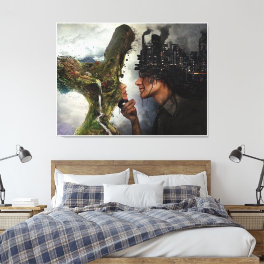 Natuur vs beschavingscanvas afdrukken (Insitu (Slaapkamer))