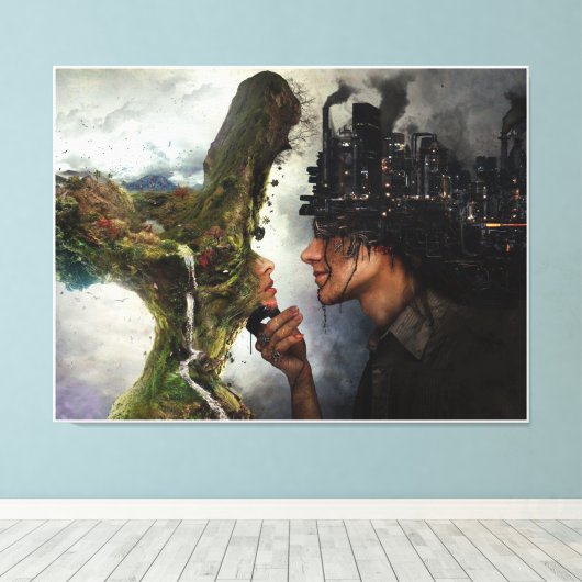 Natuur vs beschavingscanvas afdrukken (Insitu (Houten vloer))