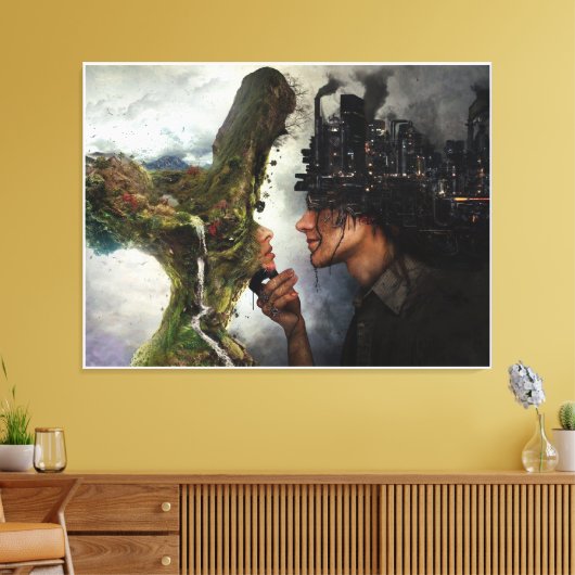 Natuur vs beschavingscanvas afdrukken (Insitu (Woonkamer))