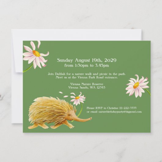 Natuur Walk Picknicks Echidna 4e Verjaardagsuitnod Kaart (Achterkant)