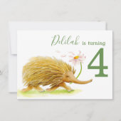 Natuur Walk Picknicks Echidna 4e Verjaardagsuitnod Kaart (Voorkant)
