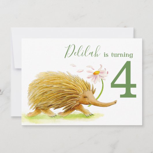 Natuur Walk Picknicks Echidna 4e Verjaardagsuitnod Kaart (Voorkant)