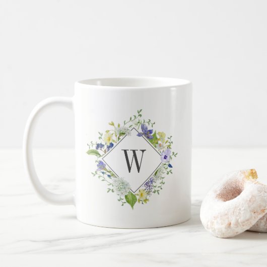 Natuur Walk Wildbloemen met aangepast monogram Koffiemok (Met donut)