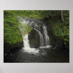 Natuur Waterval en Groene bladeren Foto Poster