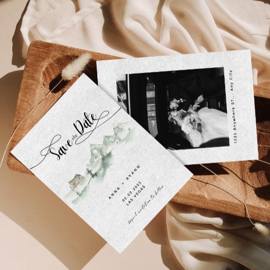 Natuur Waterverf Grey Mountains Save the Date Kaart