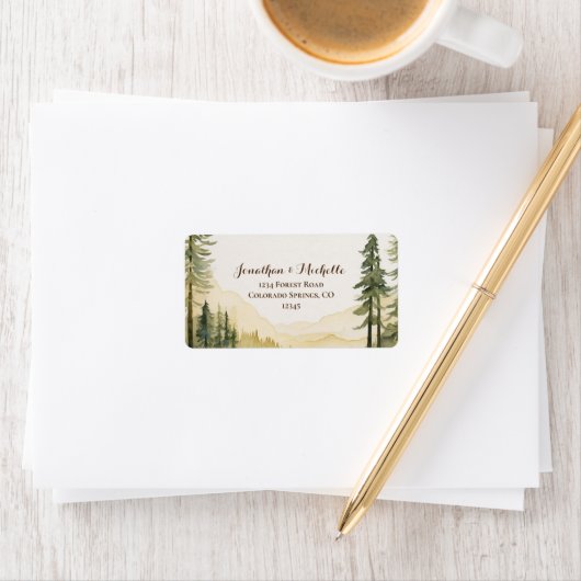 Natuur Waterverf Pijnboom Bos Bruiloft Etiket (Insitu)