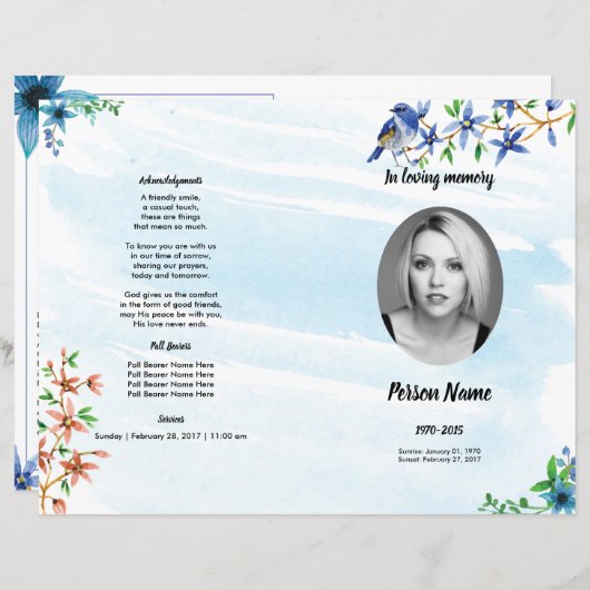 NATUUR waterverf | Sjabloon van het begrafenisprog (Voorkant / Achterkant)