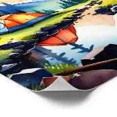 Natuur Waterverf Sunset Mountain Lake Camping Poster (Hoek)