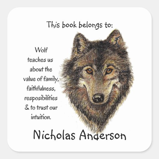Natuur Waterverf Wolf Totem Animal Guide Vierkante Sticker (Voorkant)